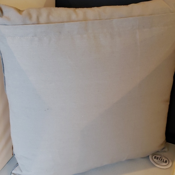 Distressed canvas pillow with leather and bronze a - Picture 2 of 4